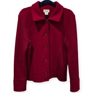 CAMBRIDGE DRY GOODS Size M 100% Wool Button Front Sweater Jacket Red Classic